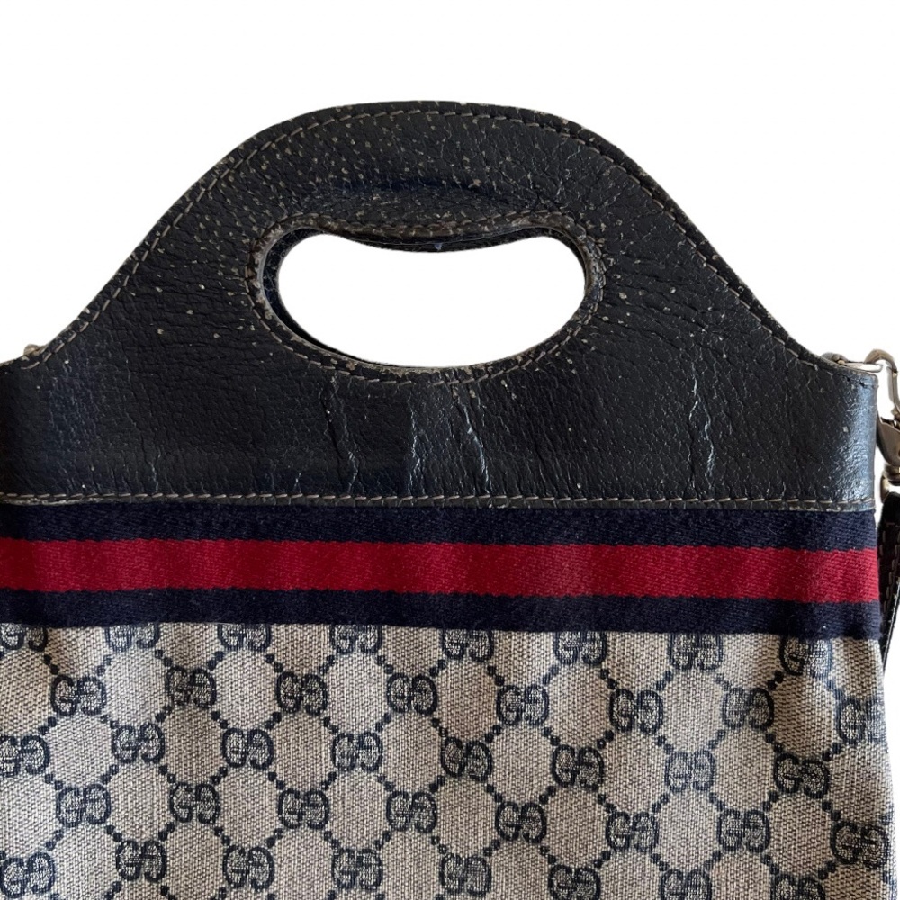 Gucci • RARE Vintage GG Web Monogram Navy PVC Leather Purse Tote Bag Handbag - Picture 4 of 16